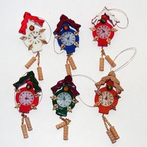 6 Mini CooCoo Clocks - Vintage Wooden Ornaments IOB - $15.00