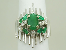1.61ct tw Natural Emerald &amp; Diamond Open Bar Ring 14k White Gold Size 7.5 - £1,175.05 GBP