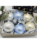 Set of gold,silver and blue Christmas glass balls,hand painted ornament ... - £42.03 GBP