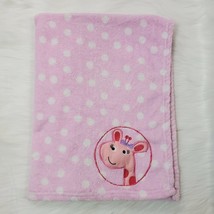 Carters Girl Baby Blanket Giraffe Squeak Pink White Polka Dot Fleece B62 - £14.93 GBP