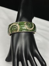 Green Gold Swirl Design Rhinestone Hinged Bangle Bracelet SKU 008 - $6.79