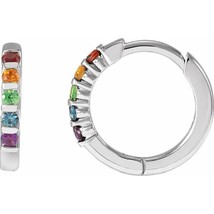 Sterling Silver Multi-Gemstone Rainbow Huggie Hoop Earrings - £223.02 GBP