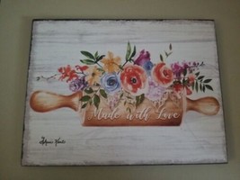 Wooden Kitchen Picture &quot;Made With Love&quot; Flower Rolling Pin 8.5&quot; X 6.5&quot; - £3.87 GBP