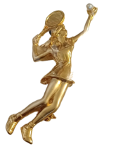 New Ruccini Tennis Player Serve Gold Tone Faux Pearl Brooch Pin - $9.85