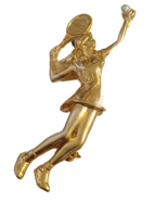 New Ruccini Tennis Player Serve Gold Tone Faux Pearl Brooch Pin - $9.85