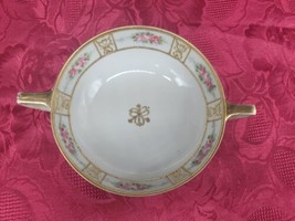 Antique Nippon Morimura Dish 2 Handle Footed Hand Painted Pink Rose Pattern - £15.00 GBP