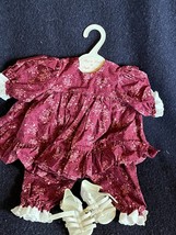 Handmade Large Doll Cranberry w Pink Flowers Cotton Dress Shirt Pants &amp; White  - £15.74 GBP