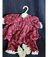 Handmade Large Doll Cranberry w Pink Flowers Cotton Dress Shirt Pants &amp; ... - £15.46 GBP