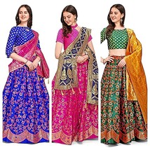 Womens Lehenga Choli &amp; Dupatta Jacquard Wedding Party fashion dress Free Size - £36.21 GBP