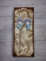 Set of 2 Chinese Peking Opera Metal Bookmarks Enamel Rhinestones w/ Box NO LID - £8.67 GBP