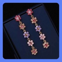 New Unique Pretty Cascading Multi Colorful Beauty Rhinestone Flower Earrings - £5.61 GBP