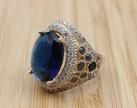 3Ct Simulated Blue Sapphire Wedding Women&#39;s Ring 14K Yellow Gold Plated Silver - £103.55 GBP