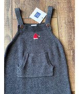 NWT JANIE AND JACK Christmas Santa Hat Sweater Overalls Jumper 0-3 Mo. Gray - €18,14 EUR