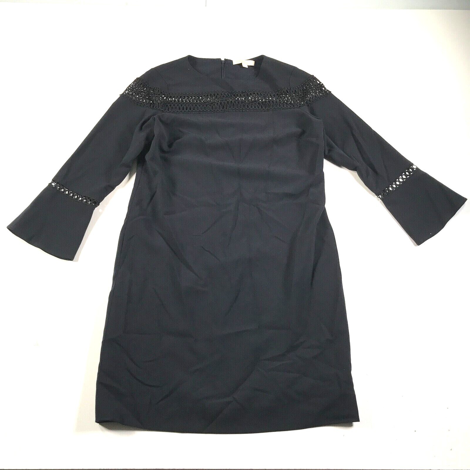 Etcetera Hemd Kleid Damen 8 Schwarz Langärmelig Perforiert Doily Baggy B... - $19.78