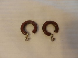 Vintage Red Walnut Color Round Open Hoop Pair of Post Clip On Earrings - $30.00