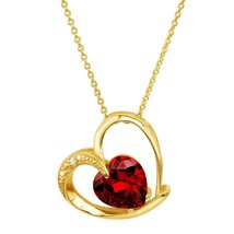 Heart Pendant with Red Ruby Cubic Zirconia in 18K Yellow Gold Plated Fre... - £22.06 GBP