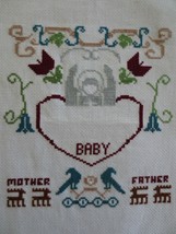 Cross Stitch Birth Announcement Sampler Panel To Complete - Design 7.25&quot; X 7.75&quot; - £7.86 GBP