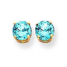 14K Gold Round Blue Topaz Stud Earrings Jewelry 6mm 6mm x 6mm - £114.63 GBP