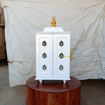 wood finish Temple Mandir White beautiful hanging Bell Handcrafted Mandi... - $281.16+