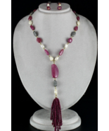 Certified Natural RUBY Nugget PEARL DIAMOND Bead Statement Necklace 18K Gold Set - £4,334.32 GBP