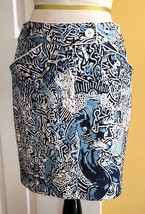 ET CETERA Blue/White Mosaic Pattern Short Stretch Cotton Skirt w/ Pocket... - £19.12 GBP