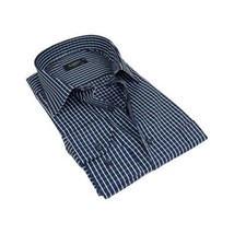 Men's Shirt By CASILA Turkey Cotton Blend Long Sleeves 502050-03 Navy Checker image 2