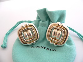 Tiffany &amp; Co Silver 18K Gold Rope Square Clip On Earrings Gift Pouch Love - £472.46 GBP