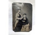 Antique 1800s Tintype Women In Dresses Photo 2 3/4&quot; X 4&quot; - £46.73 GBP