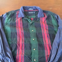 VTG Nautica Shirt Mens XL Blue Vertical Plaid Colorblock 90s Logo Twill - £7.41 GBP