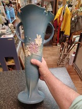 1939 Roseville 18&quot; Floor Vase Cosmos Blue 958-18 Repaired - £135.83 GBP