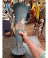 1939 Roseville 18&quot; Floor Vase Cosmos Blue 958-18 Repaired - £133.78 GBP