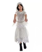 new GHOST GIRL Halloween Costume sz XL 14-16y Youth Hooded Dress Up Outfit Bones - £16.20 GBP