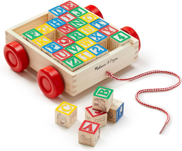 Melissa &amp; Doug Classic ABC Wooden Block Cart Educational Toy with 30 1-Inch Soli - £17.84 GBP