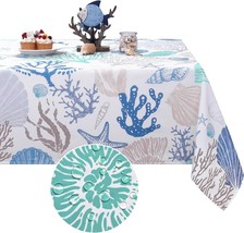 Sea Shell Tablecloth Rectangular 60&quot; x 84&quot; Waterproof Stainproof Spillproof Tabl - £37.50 GBP