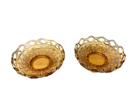 Vintage Imperial Glass Amber Bowl Laced Edge Button Weave IG Logo. Set of 2 - £31.07 GBP