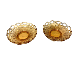 Vintage Imperial Glass Amber Bowl Laced Edge Button Weave IG Logo. Set of 2 - £30.46 GBP