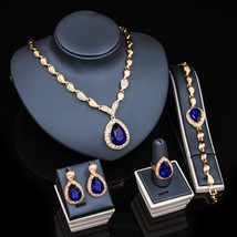 Pink Crystal Jewelry Sets for Women Wedding Set Bridal Pendants Necklace Earring - £27.27 GBP