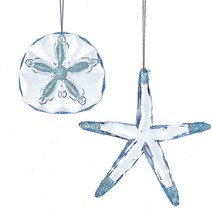 Kurt Adler Blue Starfish and Sand Dollar Shells Christmas Holiday Ornaments Set - £11.83 GBP