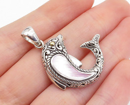 925 Sterling Silver &amp; 18K GOLD - Shiny Mother Of Pearl Dolphin Pendant - PT5818 - £35.48 GBP