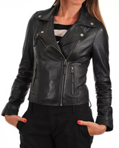 BLACK Real Lambskin Soft Leather Jacket Women Stylish Biker New Handmade... - $143.06+