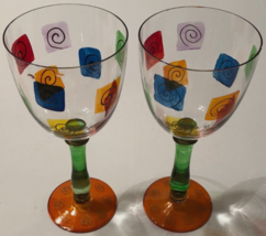 ROYAL DANUBE Set 2 Wine Water Goblets Glass Romania Vintage Hand Painted... - $25.77