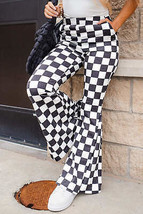 Black Checkerboard High Rise Casual Flared Pants - $20.99