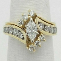 2.76ct Marquise Cut MOISSANITE VVS1 Engagement Wedding Band Ring 14K Yellow Gold - £513.60 GBP