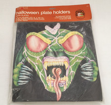 Retro Halloween green monster paper plate holders and plates forget me not - $22.72