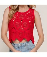 Sleeveless Round Neck Cotton Crochet Crop Tank Top Red Small - $454.01 MXN