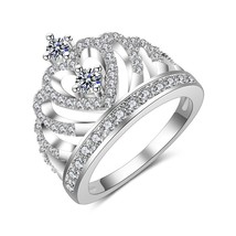 Jewelry Fashion CZ Stone Crown Rings For Women Silver Color Princess Cut 4.6 CT  - £6.26 GBP