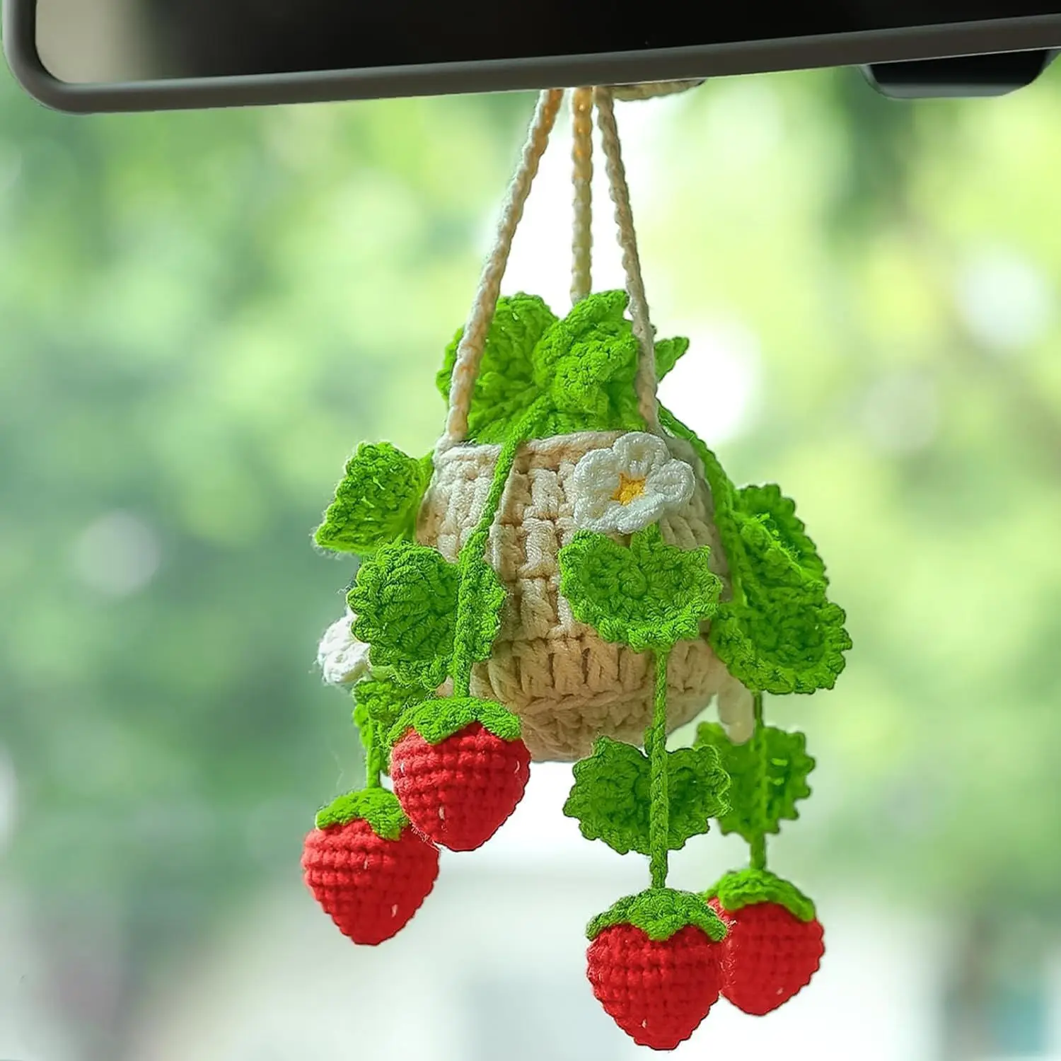Boho Car Plant Crochet Hanging Basket, Plant Strawberry Hanging Plant fo... - $19.72