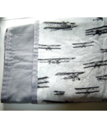 New Gray with Vintage Airplanes Double Flannel  Baby Blanket Quilt Handmade - £18.35 GBP