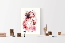 Artisan PRINTABLE wall art, Flower with Child Watercolor Print | Download - £2.78 GBP
