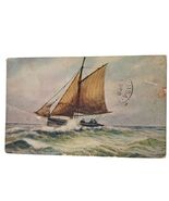 Postcard Summer Pleasures Men In Sailboat Ocean Waves Painting Divided Back - €6,07 EUR